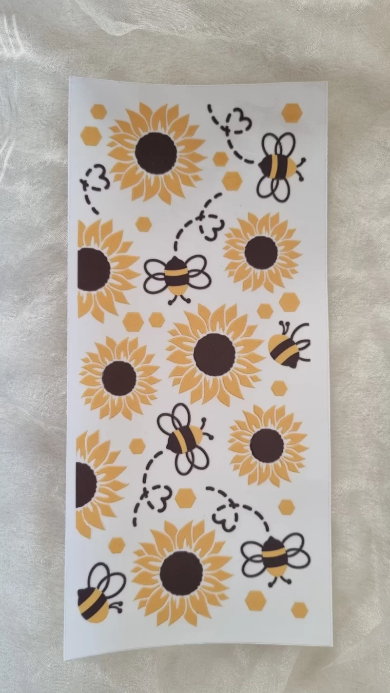Waterproof Cup wraps Transfer Stickers Big Sunflower bees