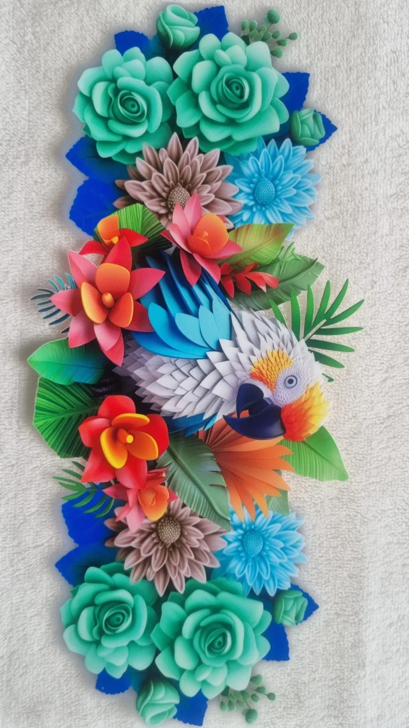 Waterproof Cup wraps Transfer Stickers Parrot With Flowers